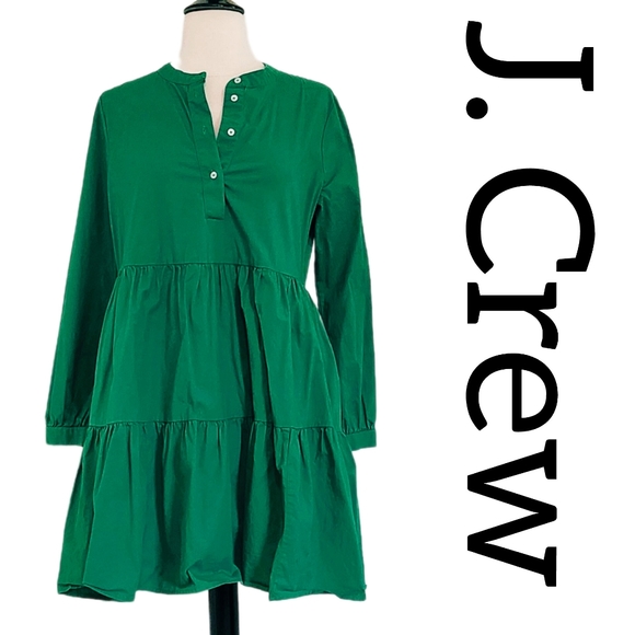 J. Crew Dresses J Crew Green Three Tier Dress Long Sleeve Retro